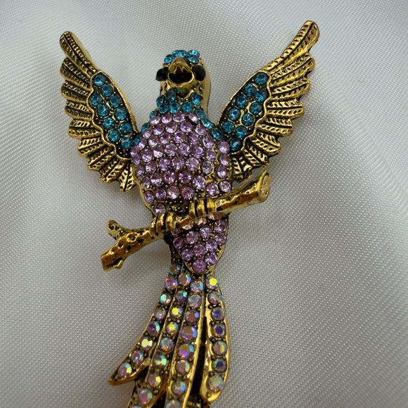 Vintage unique Gold and Multicolor Bird Brooch - Picture 6 of 8